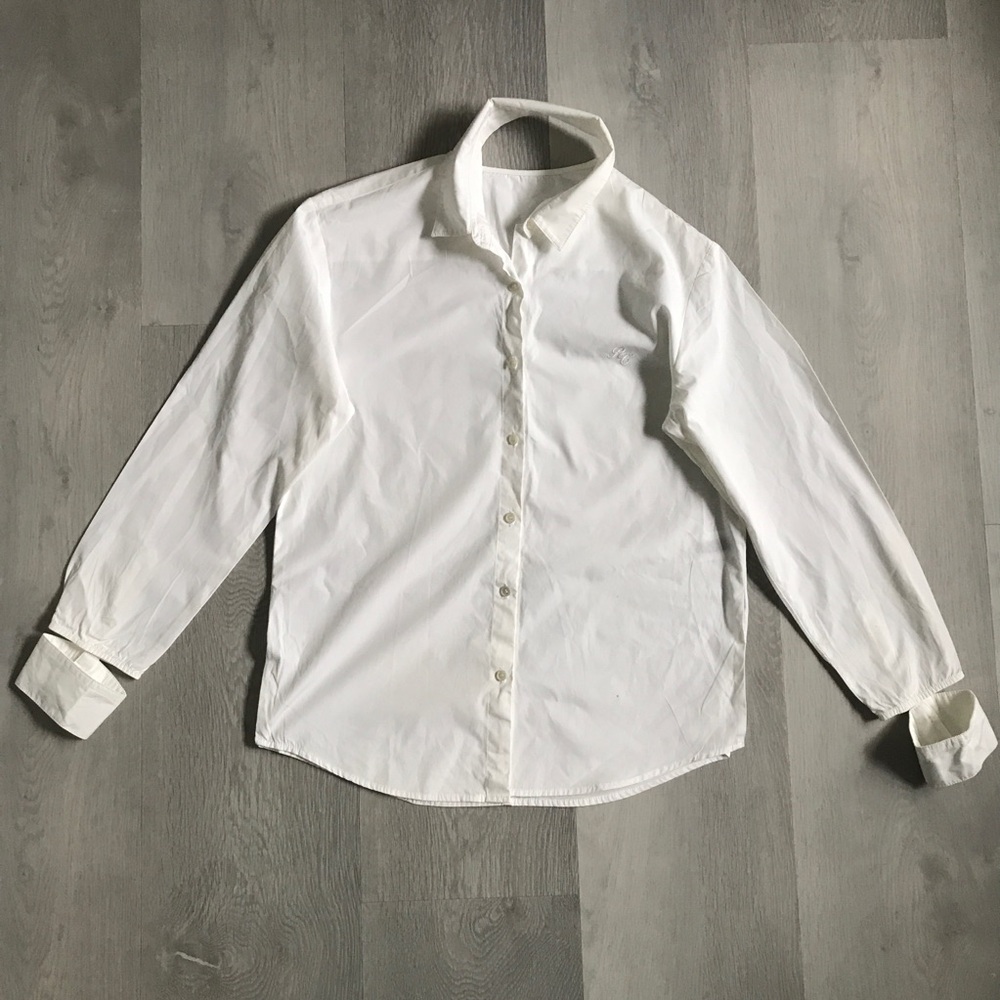 RECTO WHITE POPLIN SHIRT BUTTON LONG SLEEVE CUT OUT CUFF WOMENS M